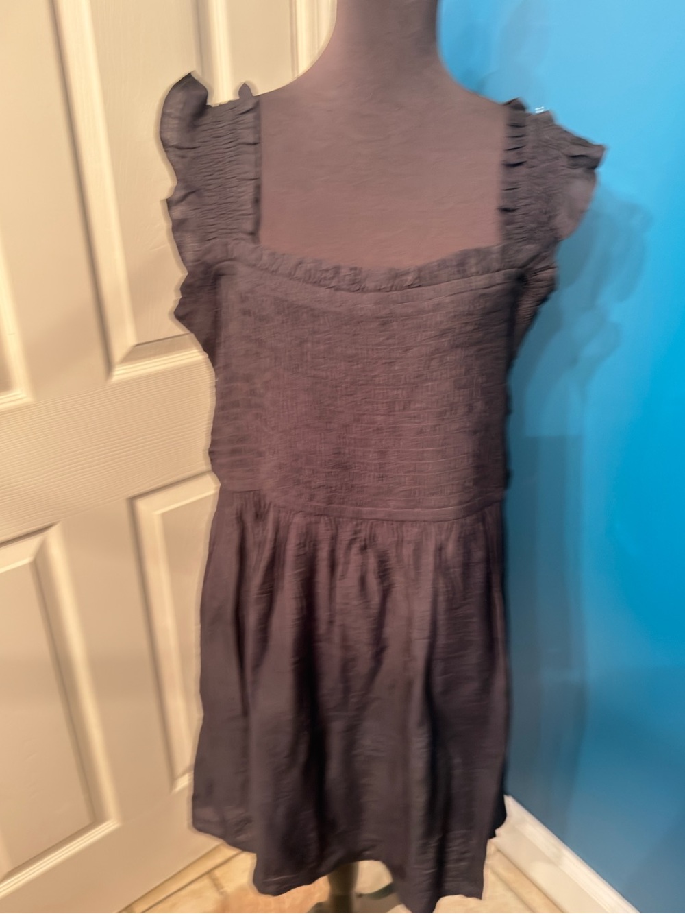 Express Black Smocked Ruffle Strap Dress